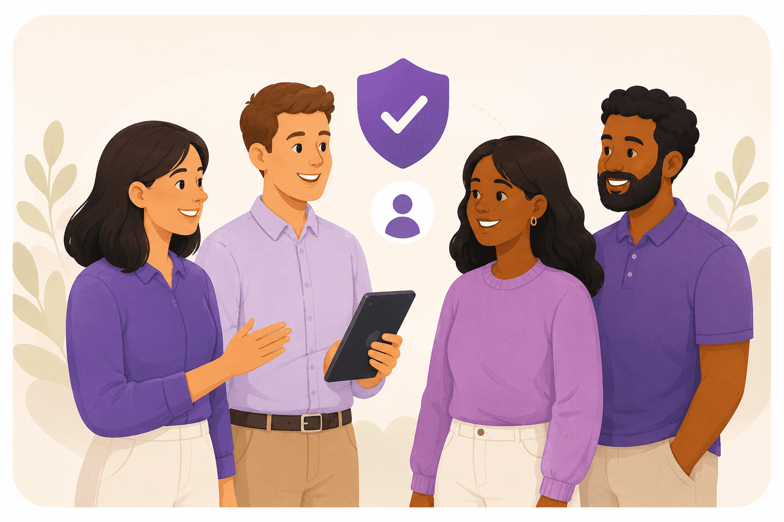 Illustration of trusted families connecting with safety and community icons